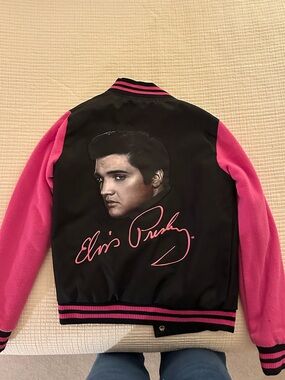 Reversible Elvis Presley Black & Hot Pink Varsity Jacket